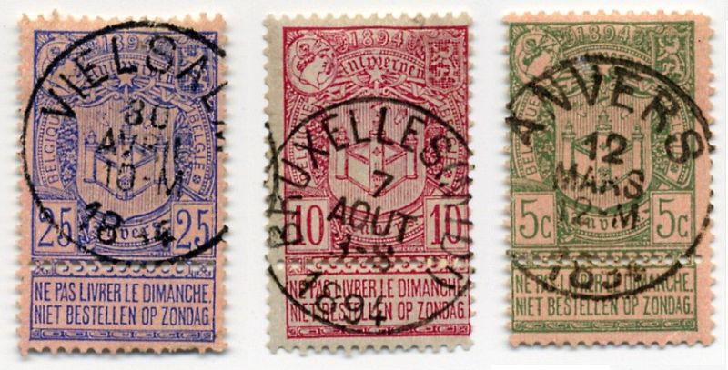 Die ersten Sondermarken der Postgeschichte: Belgien Michel Nr. 61–63 zur Weltausstellung in Antwerpen